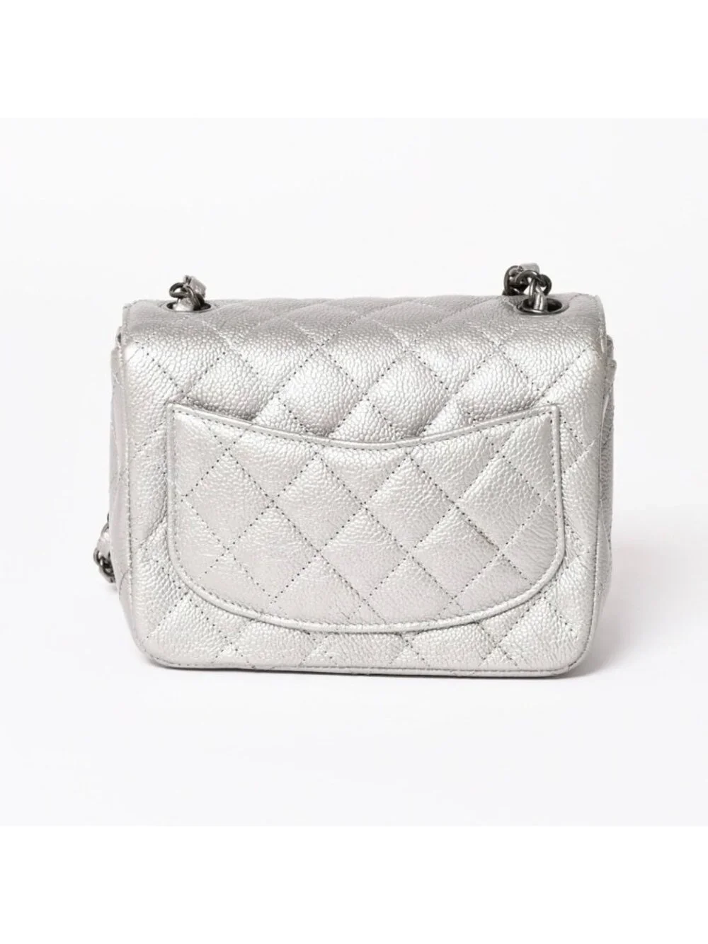 Chanel Mini Quilted 17 S Flap S Chain Shoulder Bag CC Logo Caviar Leather Silver
